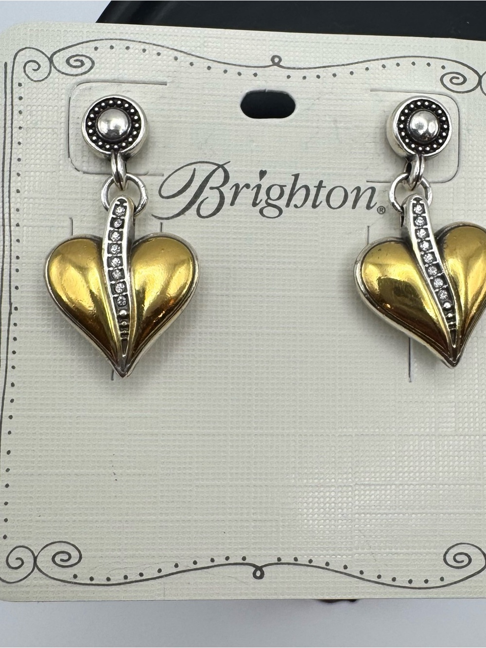 Brighton Gold Heart Drop Earrings with Crystal Accent - Picture 2 of 2